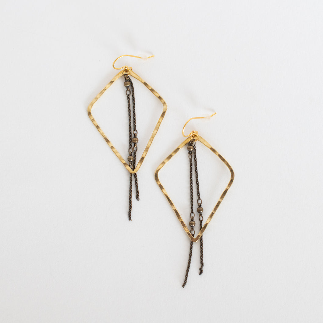 Handcrafted Jewelry-Brass Geometric Hoop/Brass Beaded Tassel