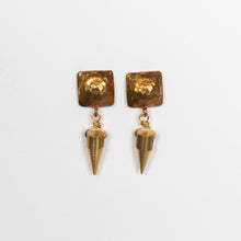 Load image into Gallery viewer, Handcrafted Jewelry-Brass Square Post Earrings with Brass Spike Accent
