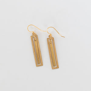 Handcrafted Jewelry-Brass Rectangle Earrings with Brass Bar Accent