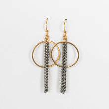 Load image into Gallery viewer, Handcrafted Jewelry-Brass Circle Earring with Silver Chain Accent
