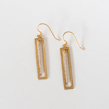 Load image into Gallery viewer, Handcrafted Jewelry-Brass Rectangle Earrings with tiny silver beaded accent 
