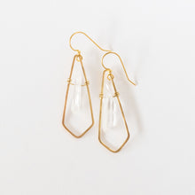 Load image into Gallery viewer, Hand Crafted Jewelry-Brass Diamond Earrings with Quartz Accent

