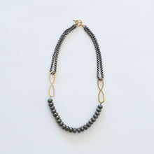Load image into Gallery viewer, Hand Crafted Jewelry-Pyrite Beaded Necklace with Silver Wheat Chain
