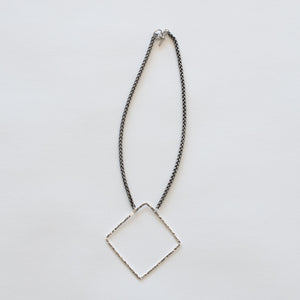 Handcrafted Jewelry-Silver Square Necklace on Silver Wheat Chain