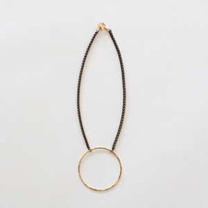 Handcrafted Jewelry-Brass Circle Necklace on Brass Wheat Chain