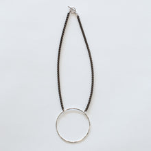Load image into Gallery viewer, Handcrafted Jewelry-Silver Circle Necklace on Brass Wheat Chain
