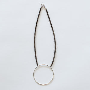 Handcrafted Jewelry-Silver Circle Necklace on Brass Wheat Chain