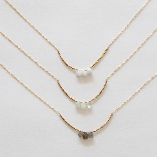 Handcrafted Jewelry-Triple Stone Necklaces on Gold-Filled Chain