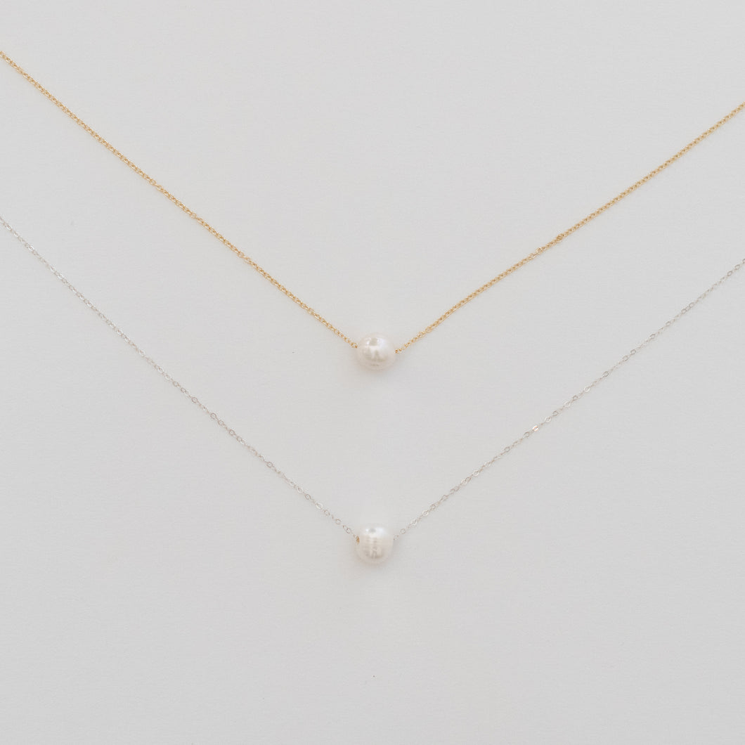 Handcrafted Jewelry-Simple Pearl Necklace on Gold-Filled or Sterling Silver Chain