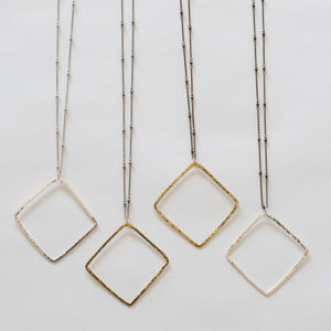 Handcrafted Jewelry-Square Pendant Necklace on Beaded Chain