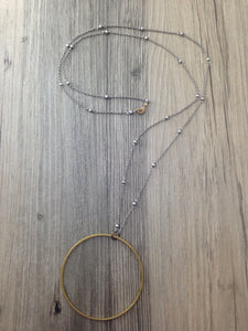 Handcrafted Jewelry-Brass Circle Necklace on Silver Beaded Chain