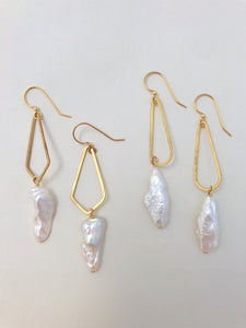 Small Brass Shape/Pearl Earrings