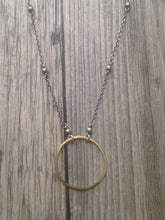 Load image into Gallery viewer, Hand Crafted Jewelry-Medium Brass Circle Necklace on Silver Beaded Chain
