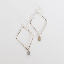 Load image into Gallery viewer, Handcrafted Jewelry-Silver Geometric Hoop Earring with Labradorite accent

