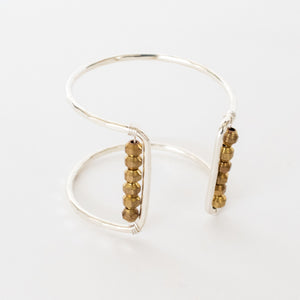 Handcrafted Jewelry-Silver Square Cuff Bracelet with Brass Metal Bead Accent