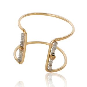 Square Cuff Bracelet-Labradorite/Metal Bead